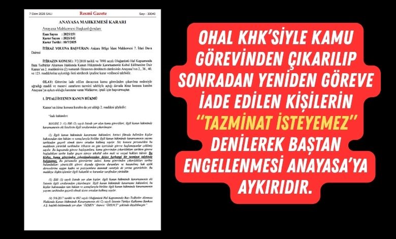 Askeri Personel 2 AYMden Emsal Karar OHAL KHKsiyle Ayrilip Iade Edilenlere Tazminat Yolu Acildi